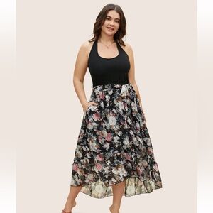 BloomChic Halter Neck Patchwork Floral Belted Dress